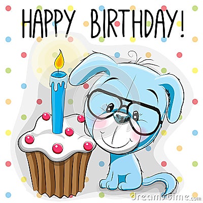 Puppy with cake Vector Illustration