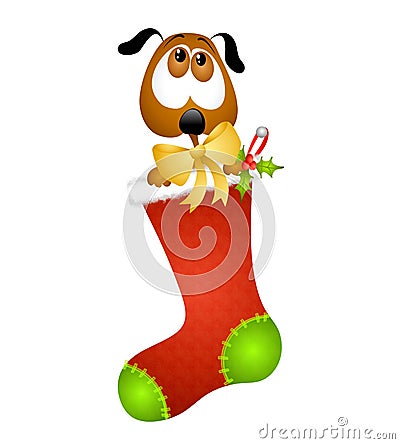 Puppy in a Christmas Stocking Cartoon Illustration