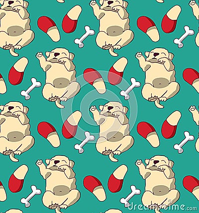 Puppy cute rest sleep relax seamless pattern. Vector Illustration