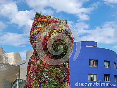 Puppy, the dog Dog Flowers Sculpture near the Guggenheim Museum, Bilbao, SpainSpain Editorial Stock Photo