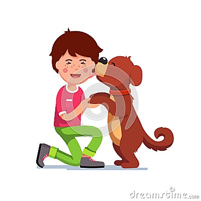 Puppy dog licking kids boy face Vector Illustration