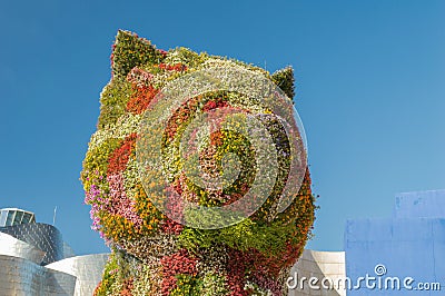 Puppy in front of Guggenheim museum in Bilbao Editorial Stock Photo