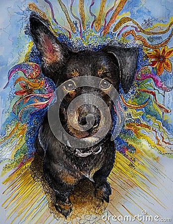 Puppy with funny ears mixed media Stock Photo