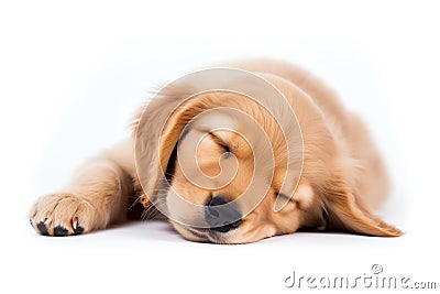 a puppy Golden Retriever dog sleepy isolated on white background. Generative ai Stock Photo