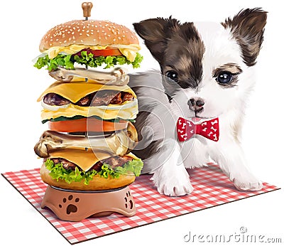 Puppy & hamburger painting Stock Photo