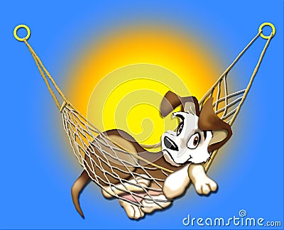 Puppy in a hammock Cartoon Illustration