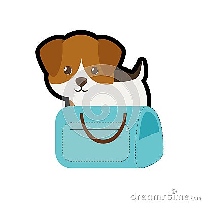 puppy little portrait lovely blue pet carrier bag travel Cartoon Illustration