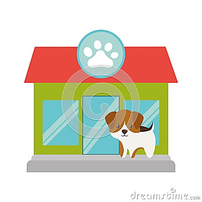 puppy little portrait lovely pet shop facade paw print Cartoon Illustration