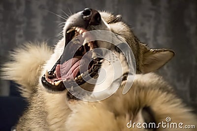 A puppy malamute playing with his sister Stock Photo