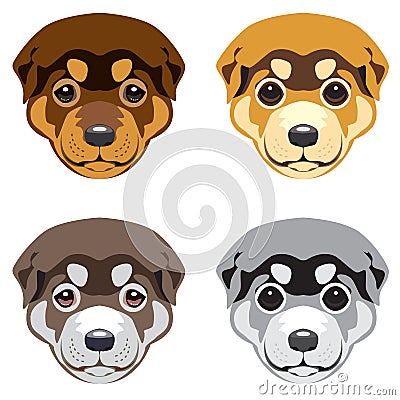 Puppy' muzzles on white background Vector Illustration