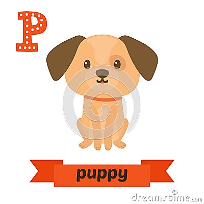 Puppy. P letter. Cute children animal alphabet in vector. Funny Vector Illustration