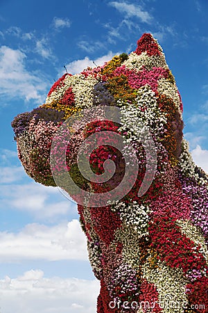 Puppy sculpture in front of Guggenheim Bilbao Editorial Stock Photo