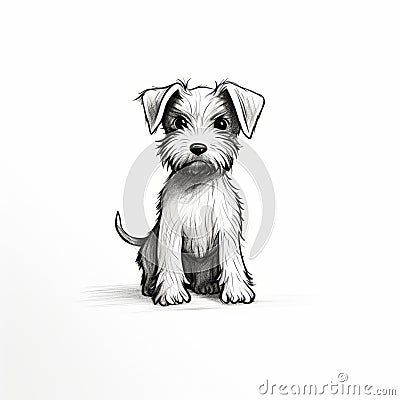 Minimalist Black And White Dog Drawing: Charming Character Illustration Stock Photo