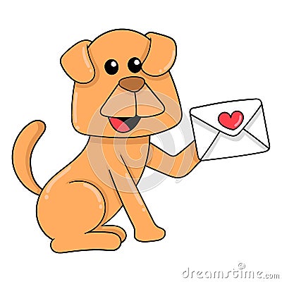 Puppy is sitting delivering a love letter, doodle icon image kawaii Vector Illustration
