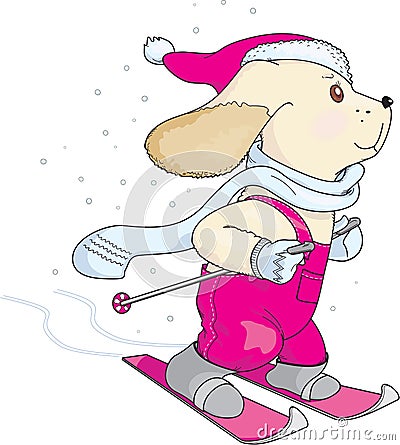 Puppy skiing Vector Illustration