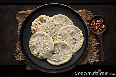 Pupusas On Black Matte Plate. Generative AI Stock Photo