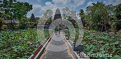 Pura Taman Saraswati, also known as the Ubud Water Palace, is a Balinese Hindu temple in Ubud, Bali, Indonesia. Editorial Stock Photo