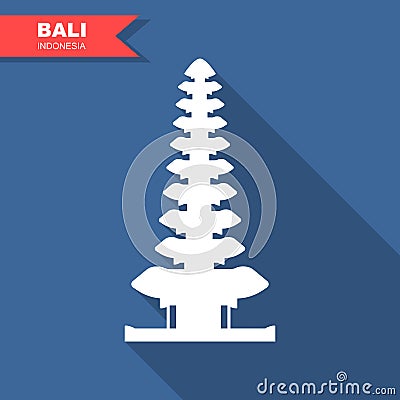 Pura Ulun bratan Bali island, Indonesia monument landmark flat icon with long shadow Vector Illustration