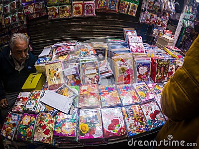 Purani delhi street and market or shops chandni chowk Editorial Stock Photo