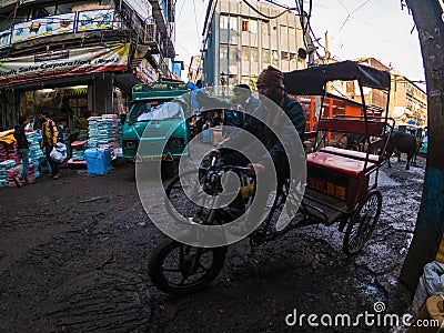 Purani delhi street and market or shops chandni chowk Editorial Stock Photo