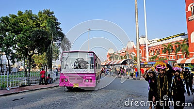 Puratchi Thalaivar Dr MGR Central railway station of Chennai City. Sabarimala Ayyappa devotees infront of station Editorial Stock Photo