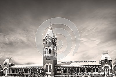 Puratchi Thalaivar Dr. MGR Central railway station,CHENNAI CENTRAL RAILWAY STATION, INDIA, TAMILNADU beautiful view day light blue Stock Photo