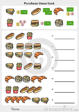 Purchase these food worksheet. Check product prices and summary Vector Illustration