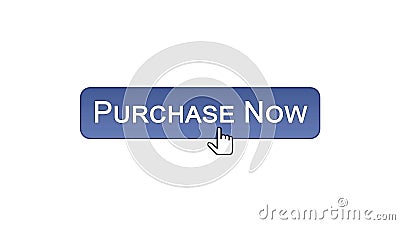 Purchase now web interface button clicked with mouse, violet color, marketing Stock Photo