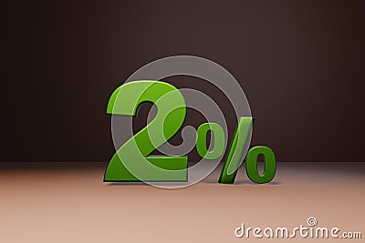 Purchase promo marketing 2 percent off discount, favorable loan offer green text number 3d render Stock Photo