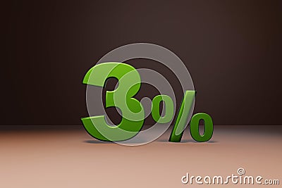 Purchase promo marketing 3 percent off discount, favorable loan offer green text number 3d render Stock Photo