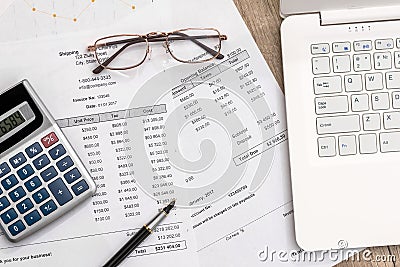 Purchasing concept with order document and laptop Stock Photo