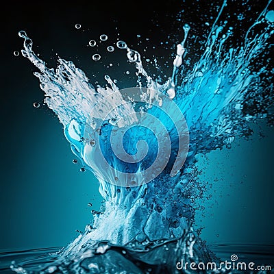 Pure blue water splash. Digital generated realistic illustration Cartoon Illustration