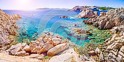 Pure clear azure sea water and amazing rocks on coast of Maddalena island, Sardinia, Italy Stock Photo