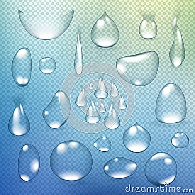 Pure clear water drops realistic set vector illustration Vector Illustration