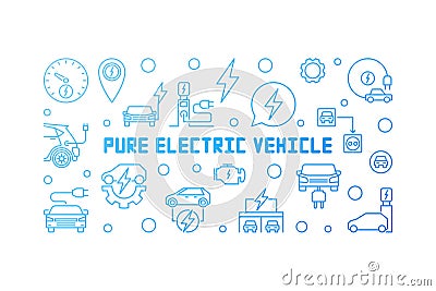 Pure electric vehicle blue modern outline vector banner Vector Illustration