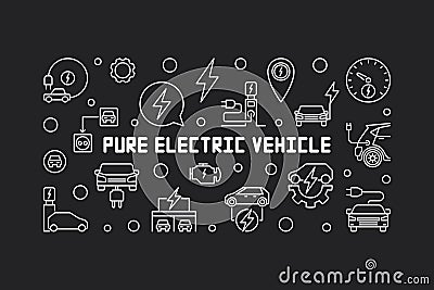 Pure electric vehicle horizontal banner in outline style Vector Illustration