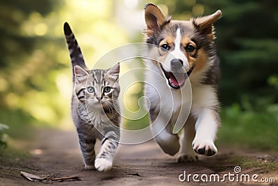 The Playful Dog and Curious Kitten, Unlikely Best Friends AI Generated Illustration Stock Photo
