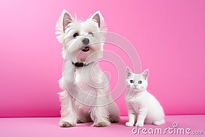 The Playful Dog and Curious Kitten, Unlikely Best Friends AI Generated Illustration Stock Photo