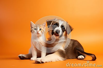 The Playful Dog and Curious Kitten, Unlikely Best Friends AI Generated Illustration Stock Photo