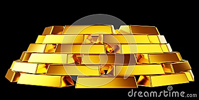 Pure gold: bullions or bars stack isolated Stock Photo