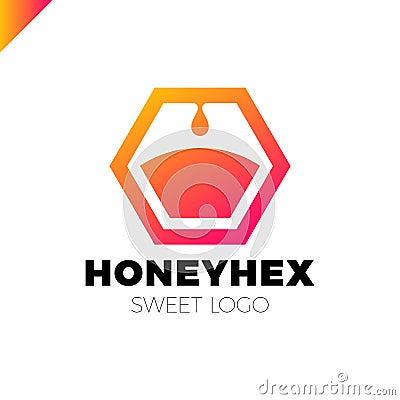 Pure Honey Bee with Honeycomb design template. flat icon vector illustration Vector Illustration