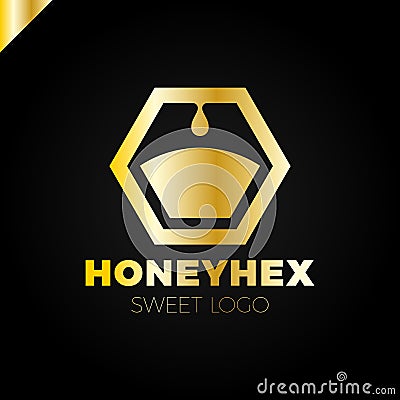 Pure Honey Bee with Honeycomb design template. flat icon vector illustration Vector Illustration