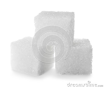 Pure refined sugar cubes isolated on white Stock Photo