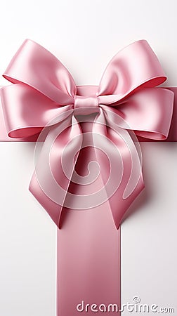 Pure sophistication white background highlights pink ribbon embellished with a graceful bow Stock Photo