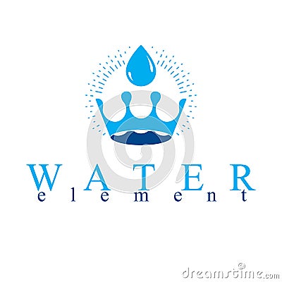 Pure water vector abstract logo created in the shape of royal crown. Vector Illustration