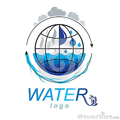 Pure water vector abstract symbol for use in mineral water advertising. Living in harmony with nature concept. Vector Illustration