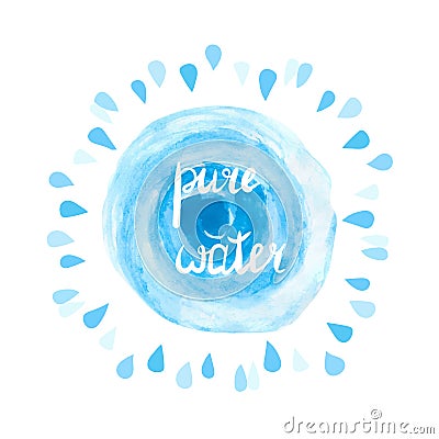 Pure water vector illustration. Watercolor blue splash and drops on white Vector Illustration