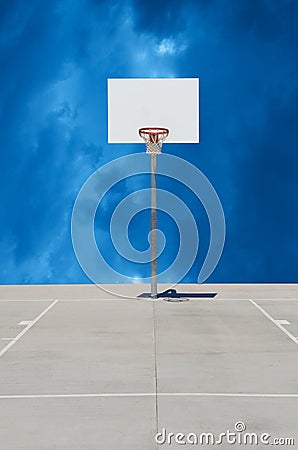 Pure White Basketball Standard or Backboard with Cloudy Background Stock Photo