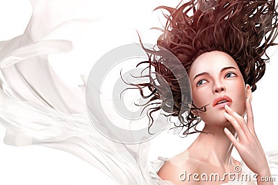 Pure woman with flowing chiffon Vector Illustration