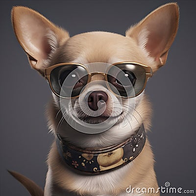 domestic dog background glasses puppy cute chihuahua pet portrait animal yellow. Generative AI. Stock Photo
